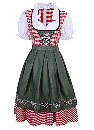 

Dirndl Set 2 part checker for costume dress, with matching apron, pink with dark green Cosplay