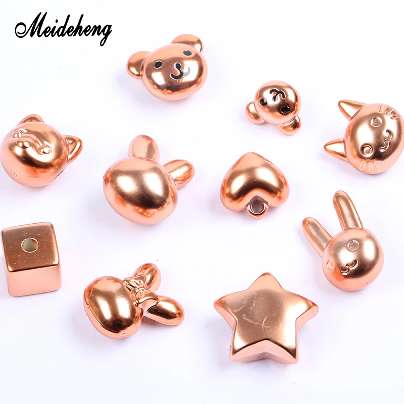

Acrylic Plated Rabbits Bear Cat Beads Imitated Metal DIY Hair Ring Ornaments Beads For Jewelry Making Bag Decoration 10pcs/30pcs