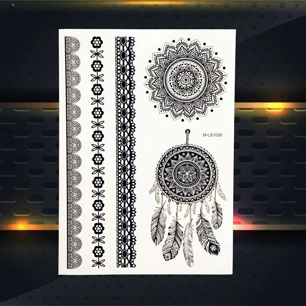 Временная татуировка мандалы для женщин черная хна художественные наклейки тела