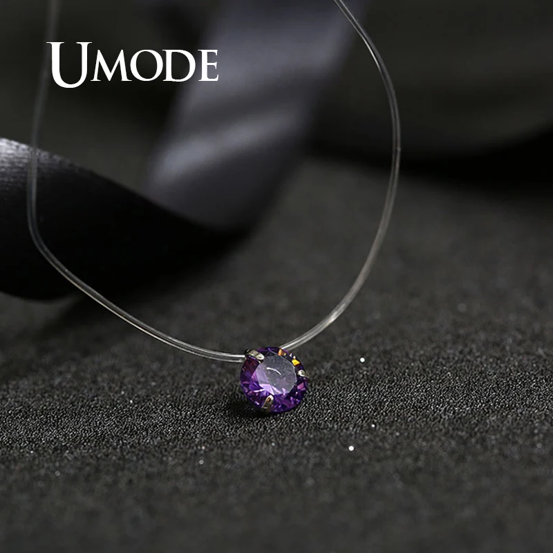 Ожерелье UMODE с подвеской круглым Цирконом для женщин простые цепочки прозрачного