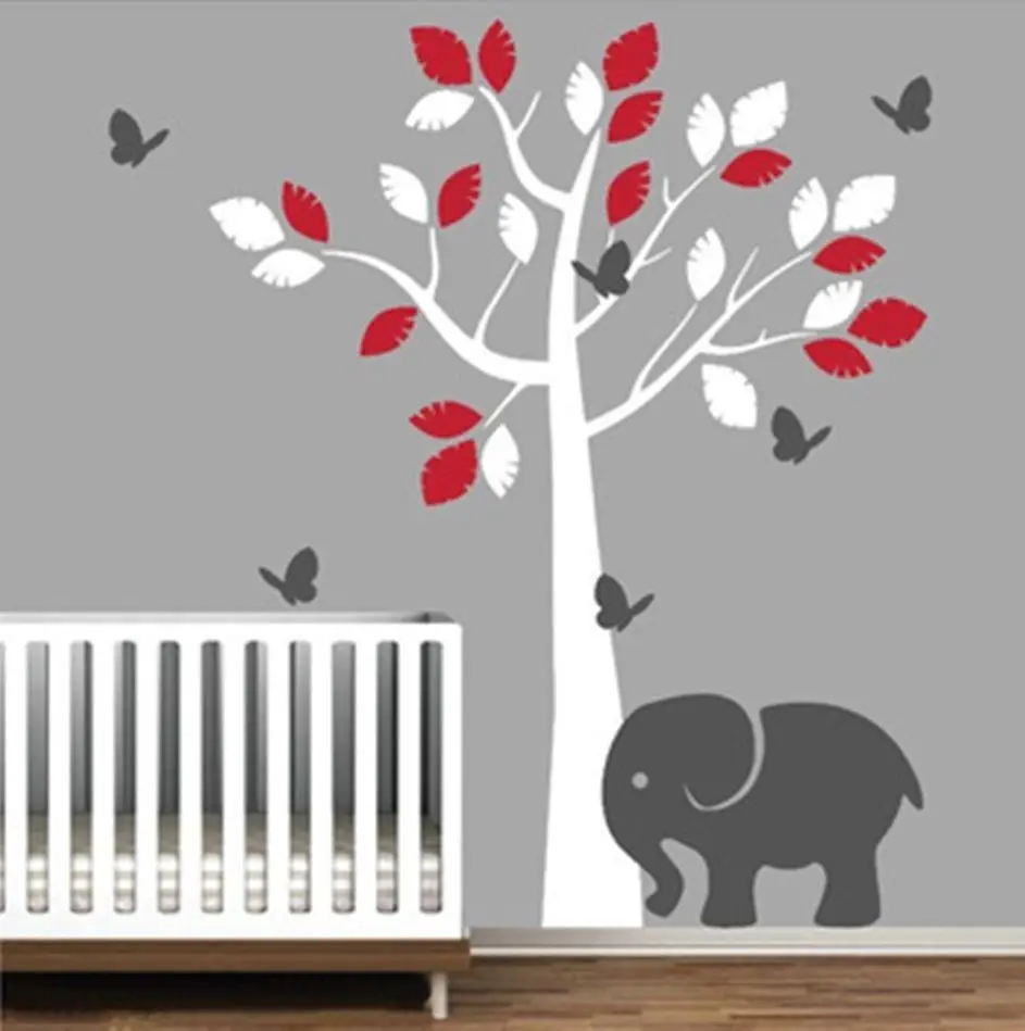 Огромный 200X125cm Слон Дерево на заказ цветная Наклейка стену для мальчиков и