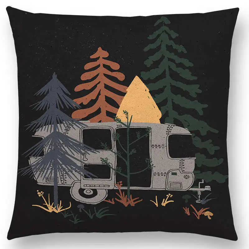 New Bear Wolf Wild Bonfire Forests Night Mountains Rivers Sun Moon Winter Exploration Camp Aurora Cushion Cover Pillow Case | Дом и сад