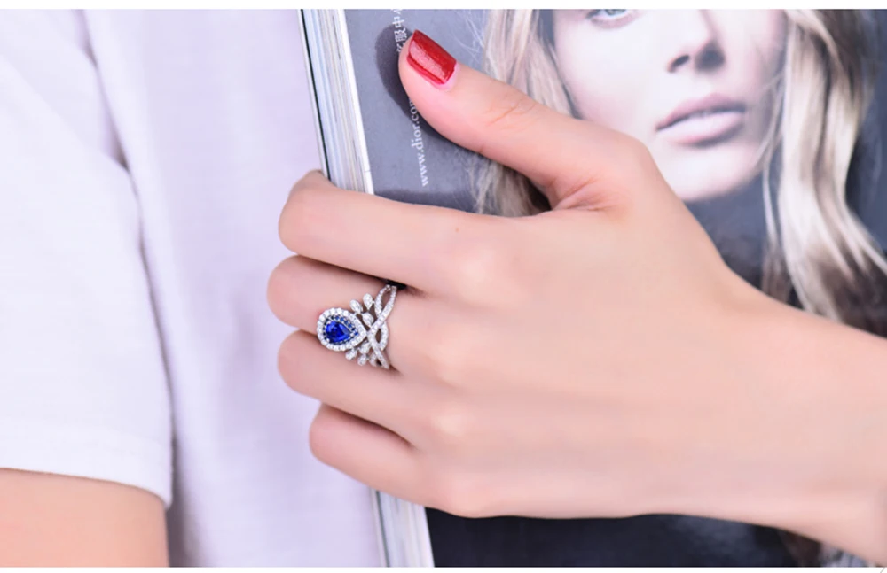LOVERJEWELRY сапфировое кольцо для женщин с бриллиантами вечности Настоящее 18 к белое золото Вечная любовь обручальные женские кольца ювелирные изделия