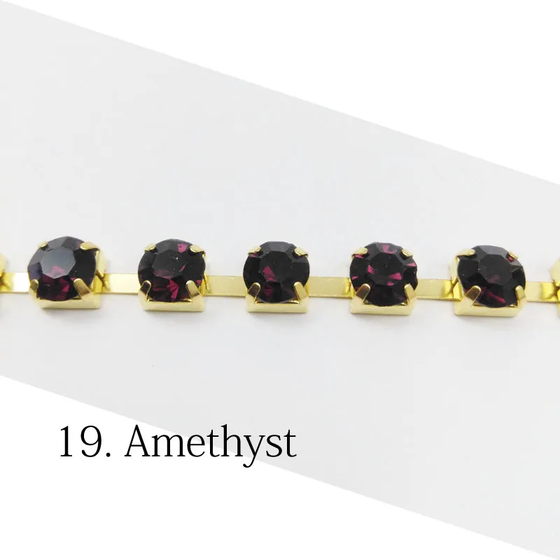 Amethyst Горячая Распродажа Стразы чашки цепи 1 ярд/3 Ярд/5 Ярд SS28 хрустальные золотые цепочки 32 цвета для одежды сумки - Цвет: Amethyst