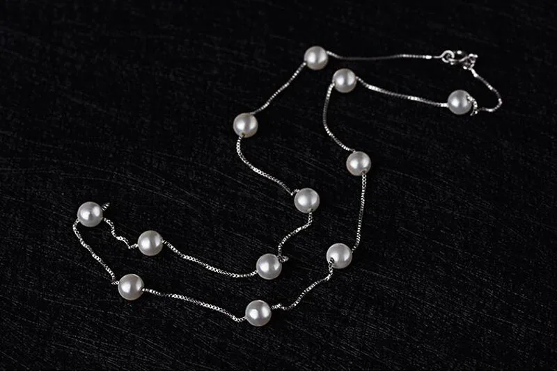 Women Jewellery 925 Silver Box Chain 6MM White Pearls Necklace Bridal Jewelry Female Wedding Gift Collares NZ170 | Украшения и