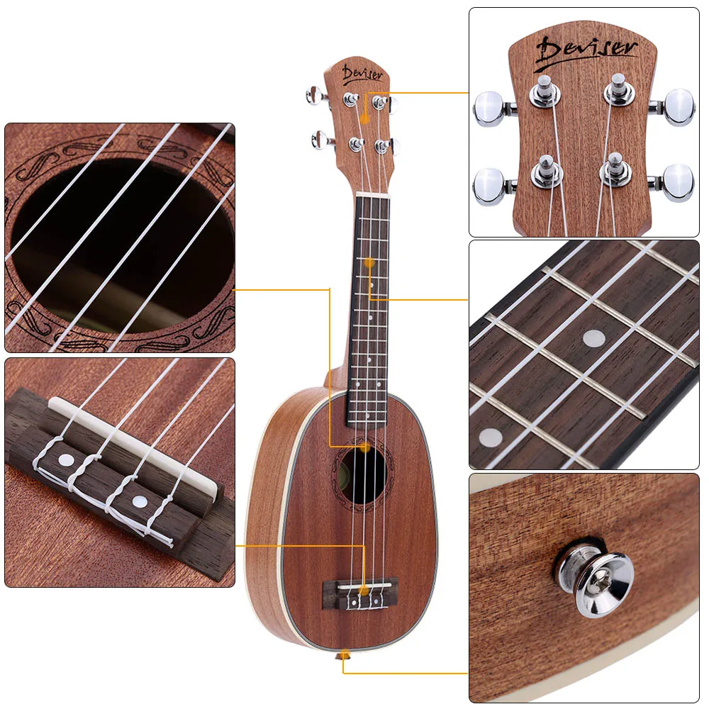 Высокое качество 21 &quotАнанасовый сопрано Укулеле прочный Sapele Ukulele Ukelele матовый 4