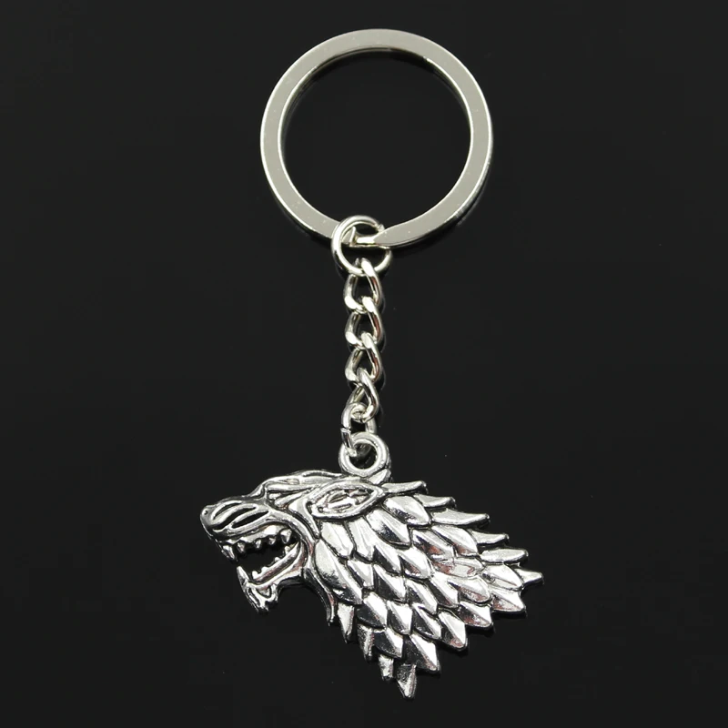 

Fashion 30mm Key Ring Metal Key Chain Keychain Jewelry Antique Bronze Silver Color Plated Ice And Fire Dire Wolf 32x44mm Pendant