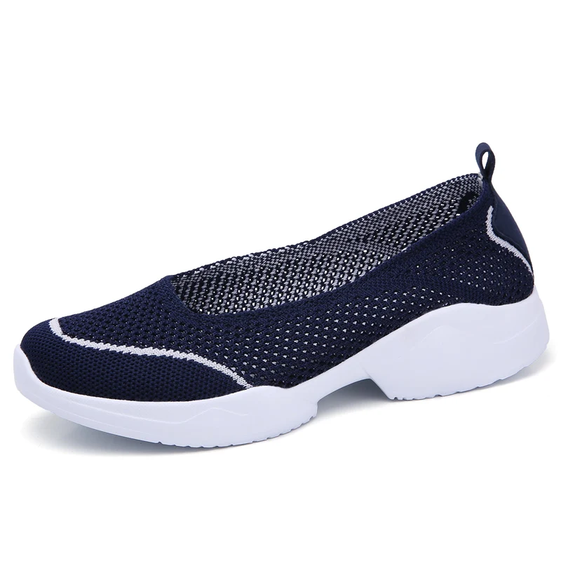 26 Dark Blue Летние кроссовки; женская обувь; Повседневная обувь без шнуровки; дышащая прогулочная обувь на плоской подошве из сетчатого материала; женская обувь для тенниса; Zapato; большой размер 42 - Цвет: 26 Dark Blue