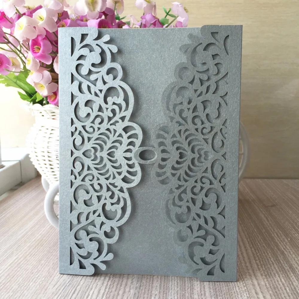 

40pcs Laser Cut Silver Pearl paper Wedding Party Birthday decoration Invitation Best wishes Blessing Greeting Paper card