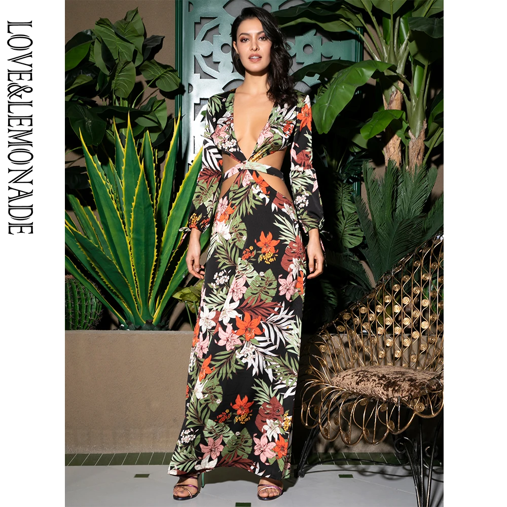 Женское платье макси LOVE &amp LEMONADE пляжное с глубоким v-образным вырезом открытой