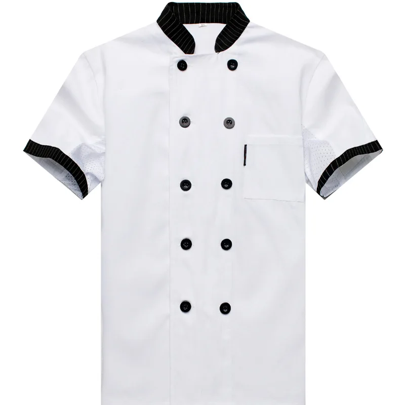 Short Sleeve Stand Collar Chef Jacket Colorfast and Shrink Resistant Cotton Kichen Black Uniform Baker Clothes B-6042 | Тематическая