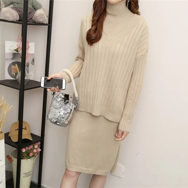 2 шт./компл. трикотажные свитера с высоким воротом для беременных платье 2018 осень