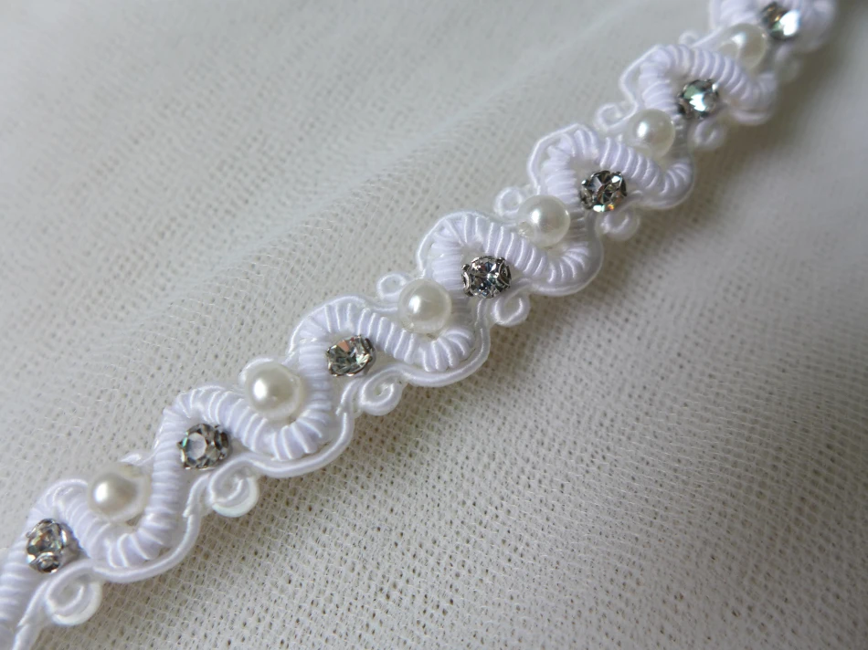 3 Yards White Beaded Trim With Rhinestone Crystal Pearl Lace For Wedding Cake Home Decor Bridal Belt Sewing Patchwork | Дом и сад