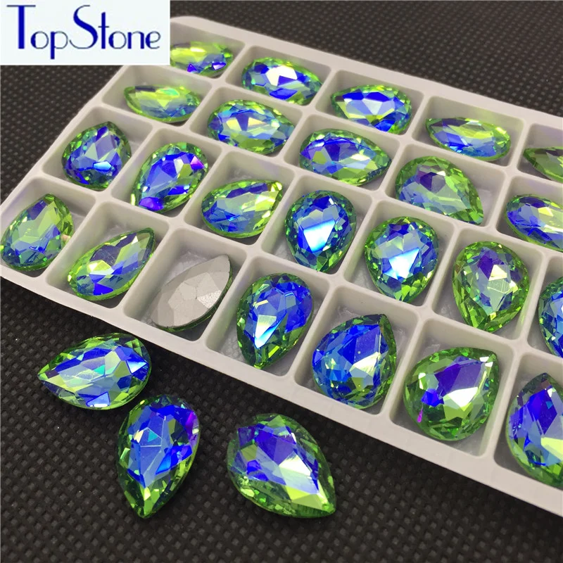 Перидот цветные стеклянные каплевидные Стразы с заостренным задником 6x10 8x13 10x14