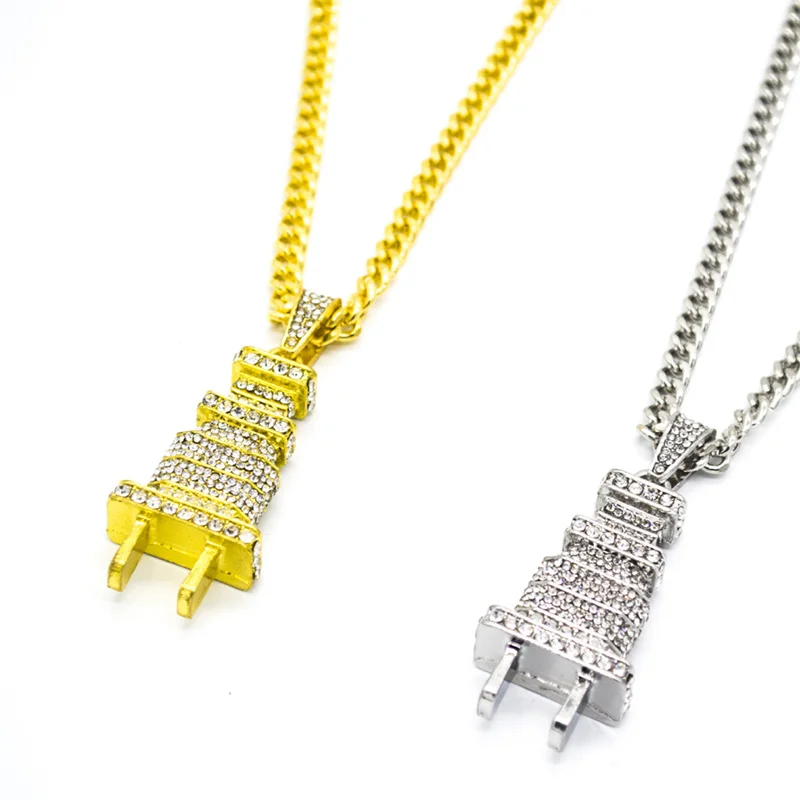 Ожерелье в стиле хип-хоп для мужчин и женщин Золотая серебряная подвеска с шипами
