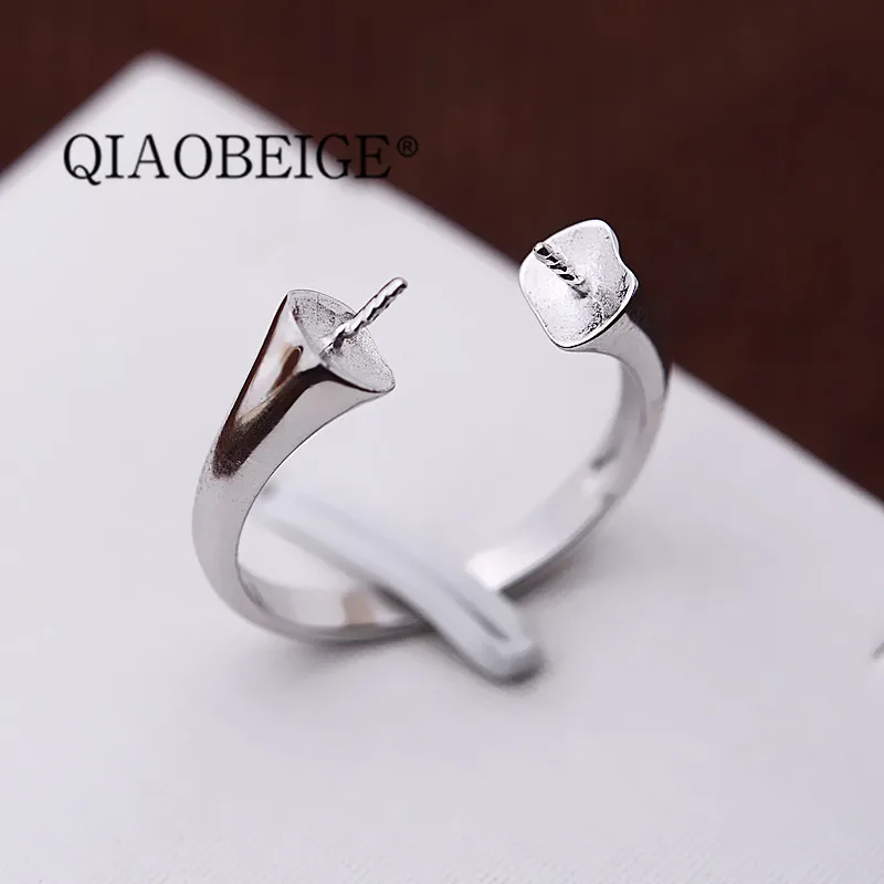 QIAOBEIGE модные и простые тонкие ювелирные изделия из стерлингового серебра 925 пробы Серебряное жемчужное кольцо для девочек два жемчуга установлен DIY аксессуар
