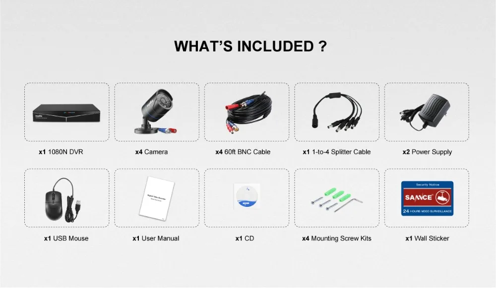 SANNCE 4CH 1080P CCTV система 1080N 5в1 HDMI DVR с 2 шт/4 шт наружная Водонепроницаемая камера домашний комплект видеонаблюдения