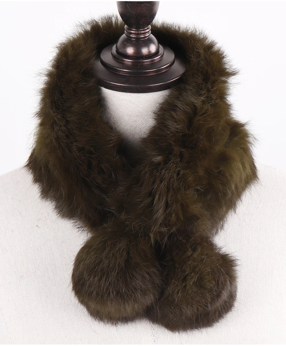 New Lady Real Natural Rabbit Fur Scarf Women Winter Fashion Knitted Rabbit Fur Muffler Natural Soft Warm Real Rabbit Fur Scarves