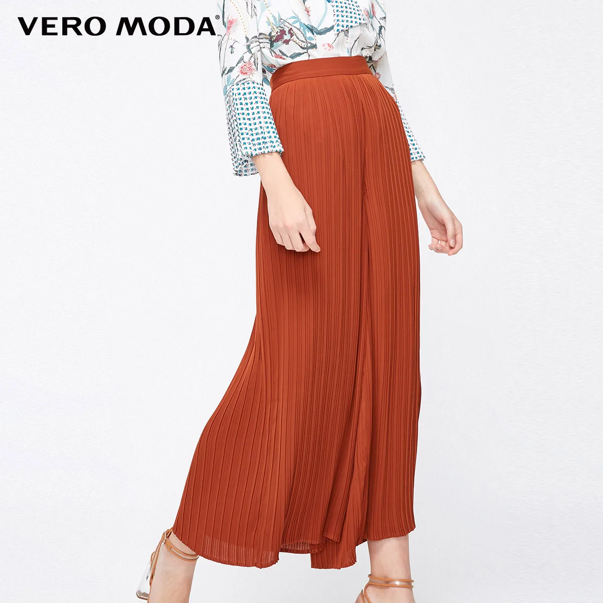 Vero Moda новые женские с боковой молнией плиссированные широкие брюки с высокой талией | 318350510 - Цвет: Rich copper