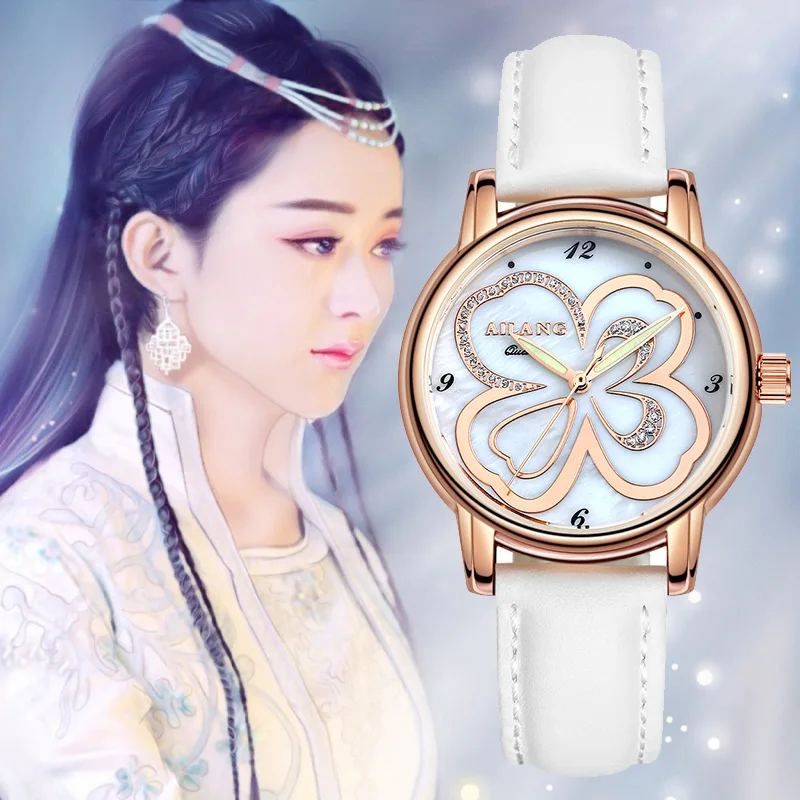 Женские кварцевые наручные часы с кристаллами из натуральной кожи|reloj brand|reloj