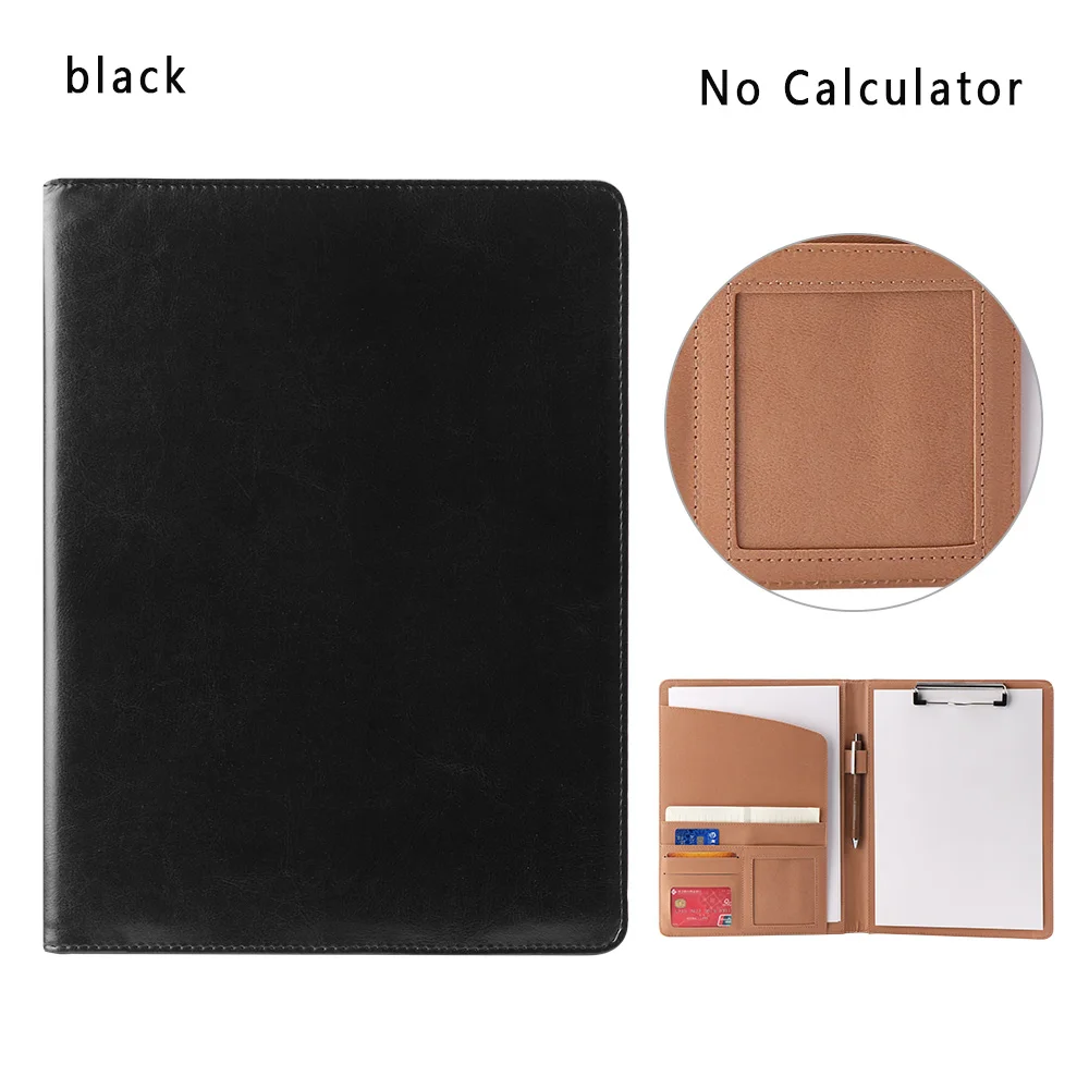 No calculator black A4 из искусственной кожи файл папка с калькулятором многофункциональная Бизнес документ колодки менеджер Портфолио канцелярские принадлежности - Цвет: No calculator black