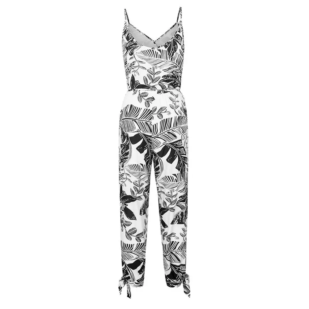 Женский хлопковый комбинезон без рукавов Длинный с v образным вырезом и принтом в