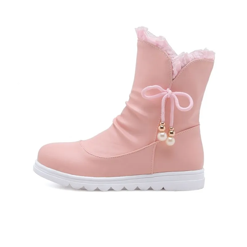 Женские ботинки на низком каблуке теплые плюшевые ботильоны из флока без