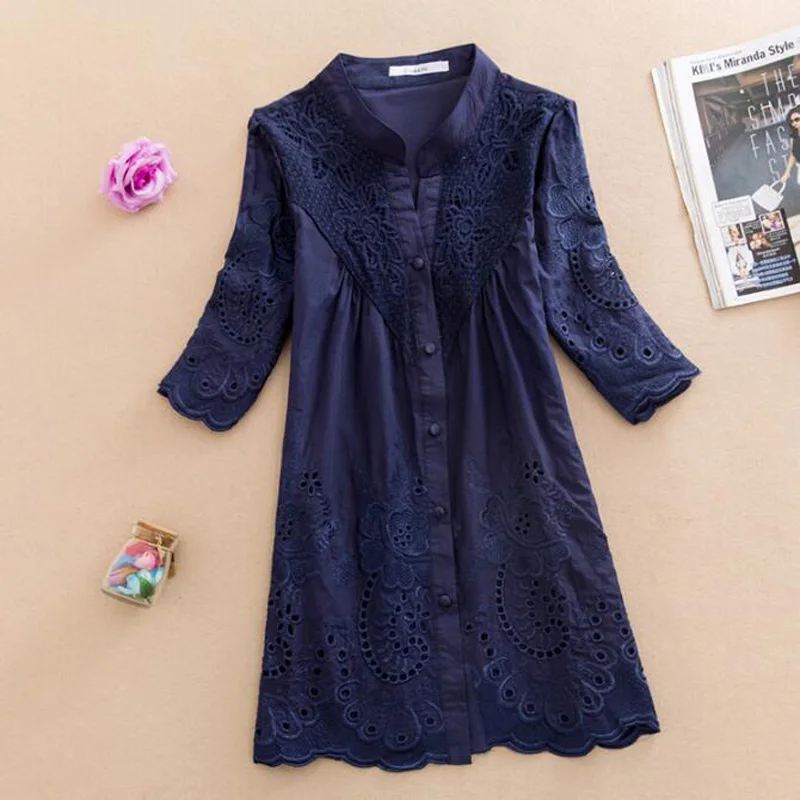 Женские хлопковые блузки большого размера с треугольным вырезом летние