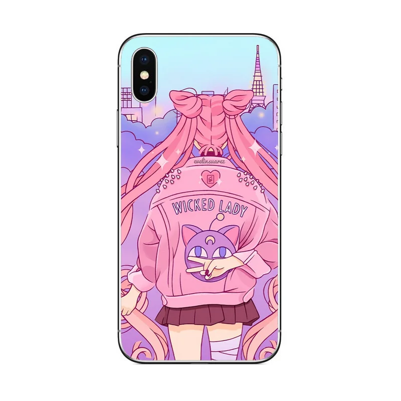 Сейлор Мун Луна узор мягкий силиконовый чехол для телефона iphone XS XR MAX X10 5 5S 5SE 6 6S 7