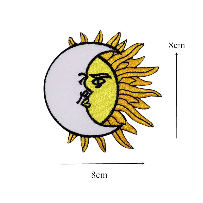 8CM Embroidered Patches Sun Moon Sew Iron On Badge White Yellow For Bag Jeans Appliques DIY Handwork Sticker Decoration Apparel | Дом и сад