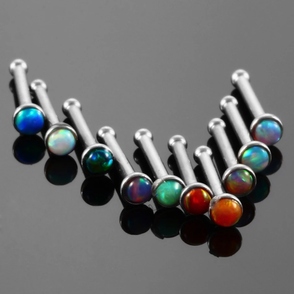 New 316l Surgical Steel With Opal Stone Colorful Straight Bar Opal Nose Bone Stud Piercing Charming Jewelry 20g images - 6