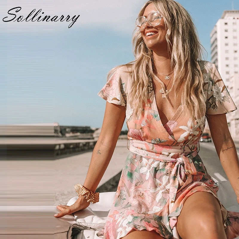 Sollinarry/короткое платье с цветочным принтом в стиле ретро для женщин 2019 хлопок