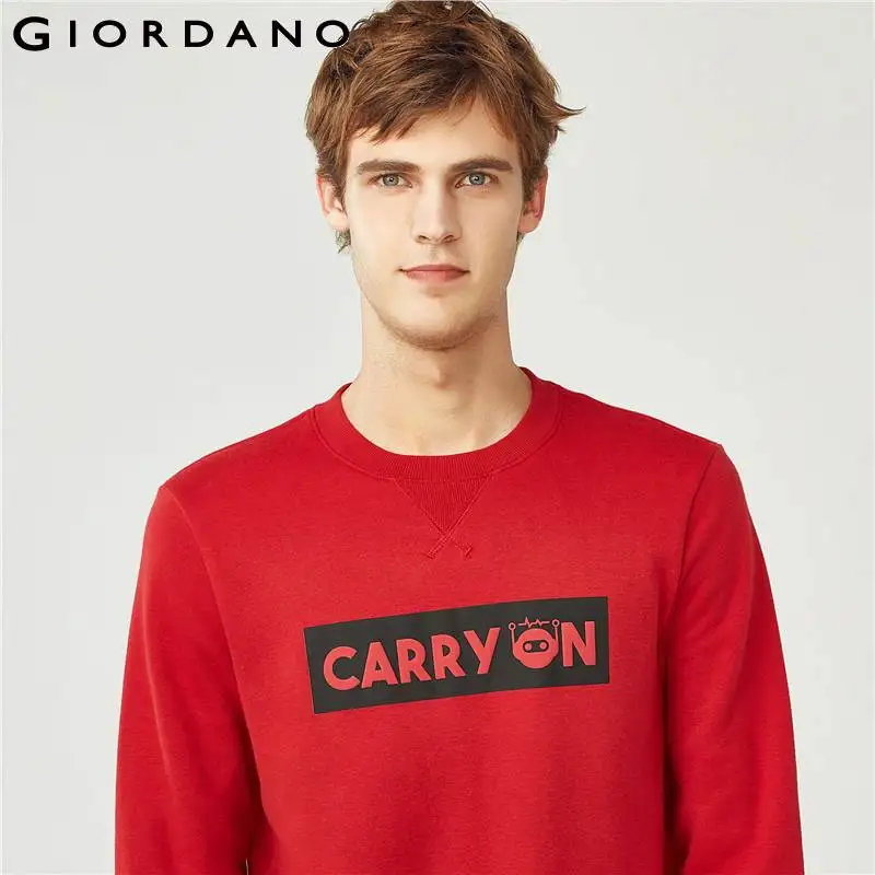 

Giordano Men Sweatshirt Men STAY IN TOUCH Theme Series Printed Fleeced Lined Sweatshirt Men French Terry Ribbed O Neck Men Tops