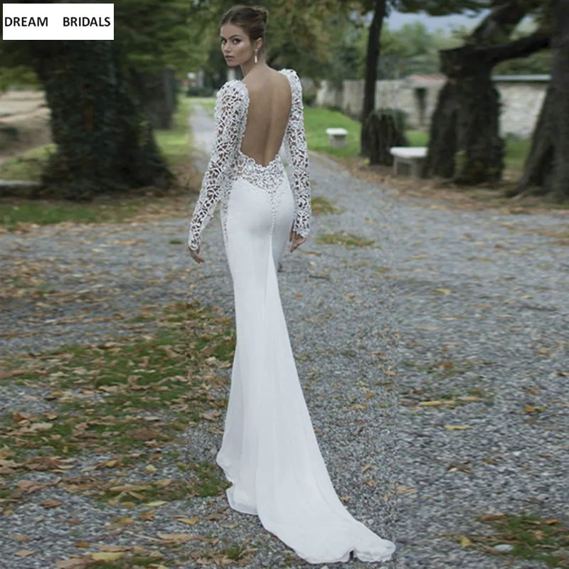 Блестящее атласное свадебное платье с открытой спиной и юбкой годе 2019 кружевное