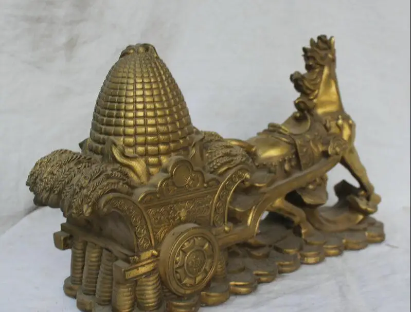 Details about 18&quot Chinese Folk Feng Shui Brass Horse Pull Corn Paddy Wealth Statue Sculpture | Дом и сад