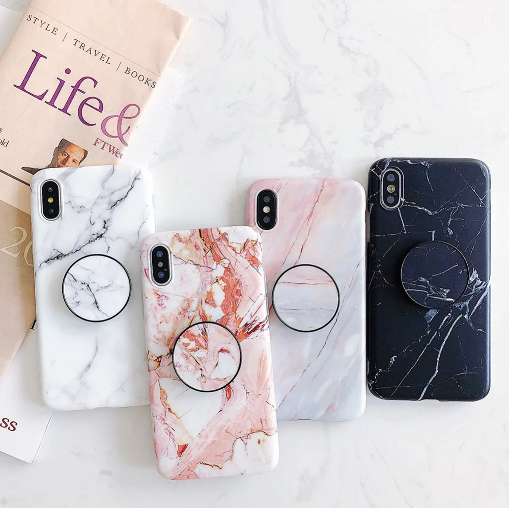 Лидер продаж Мрамор чехол для телефона iphone X 7 Plus 8 с Силиконовый мириться кольцо