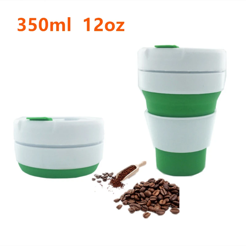 100pcs/lot 12oz Silicone coffee mug collapsible tumbler 350ml folding tea cup telescopic travel leak proof lid heat sleeve | Дом и сад