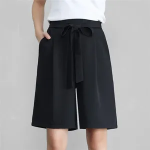 Брюки женские летние черные, до колена, с высокой талией, широкие, 7XL, размера плюс