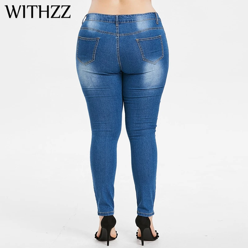 WITHZZ отверстие вышивка джинсы карандаш брюки Глория джинсы для женские бриджи комбинезоны винтажные женские рваные брюки
