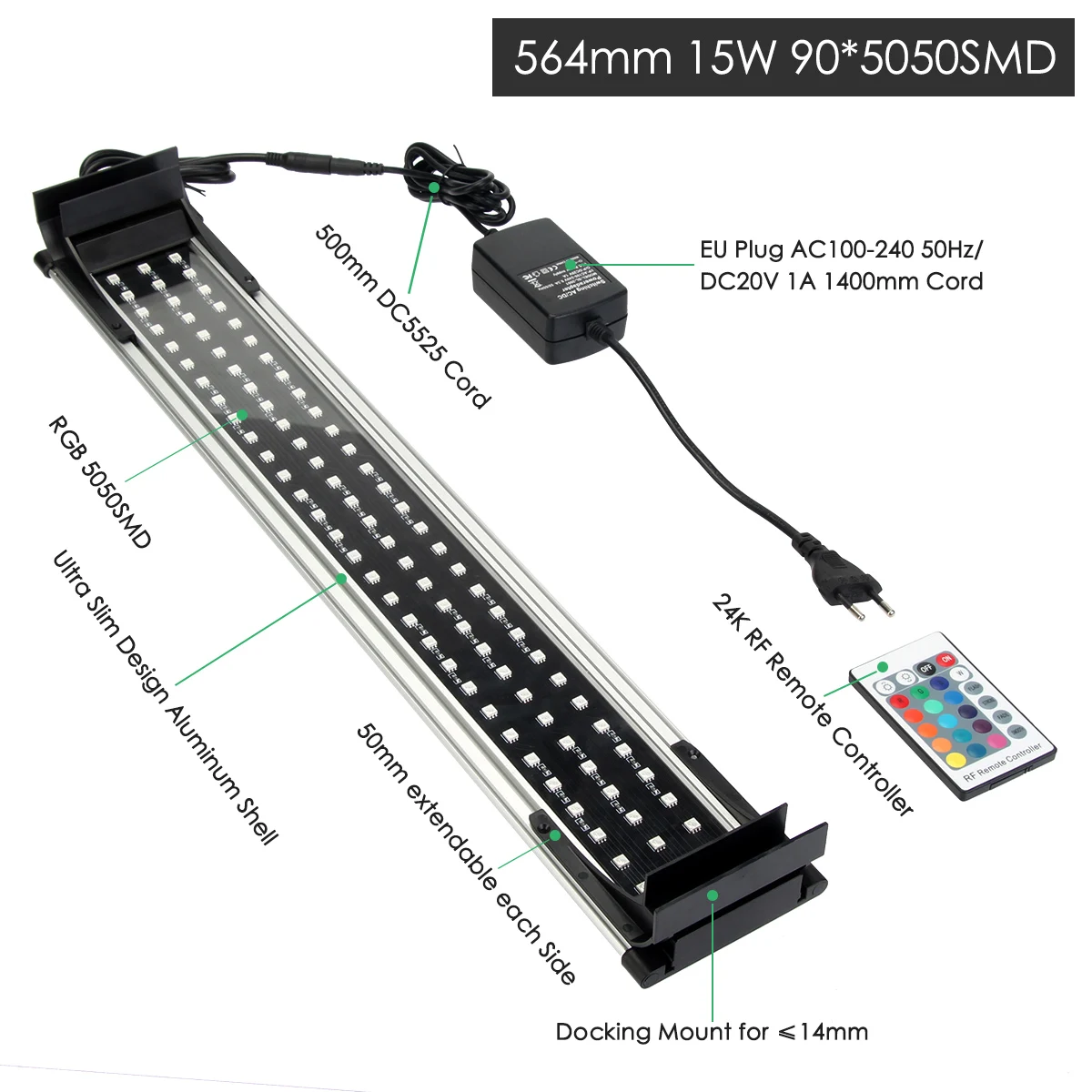15W ЕС штекер 8 Вт 10 Вт 13 Вт 15 Вт аквариум светодиодный светильник RGB светильник водонепроницаемый Аквариум Декоративный клип лампа с выдвижными кронштейнами - Цвет: 15W