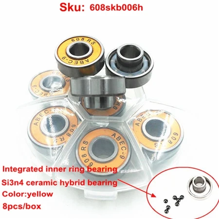 8pc yellow Новинка! черный керамический шариковый подшипник для скейтборда 608rs, интегрированный разделительный подшипник для Лонгборда, дрифт, дэнсборд, удлиненная распорка 608 - Цвет: 8pc yellow