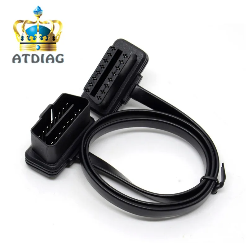 OBD II 16 pin плоский тонкий как лапша OBDII OBD2 штекер гнездо колено Удлинительный кабель