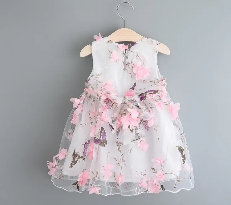 Новые 2016 девочек платье мода бабочка печать жилет принцесса платья кружева