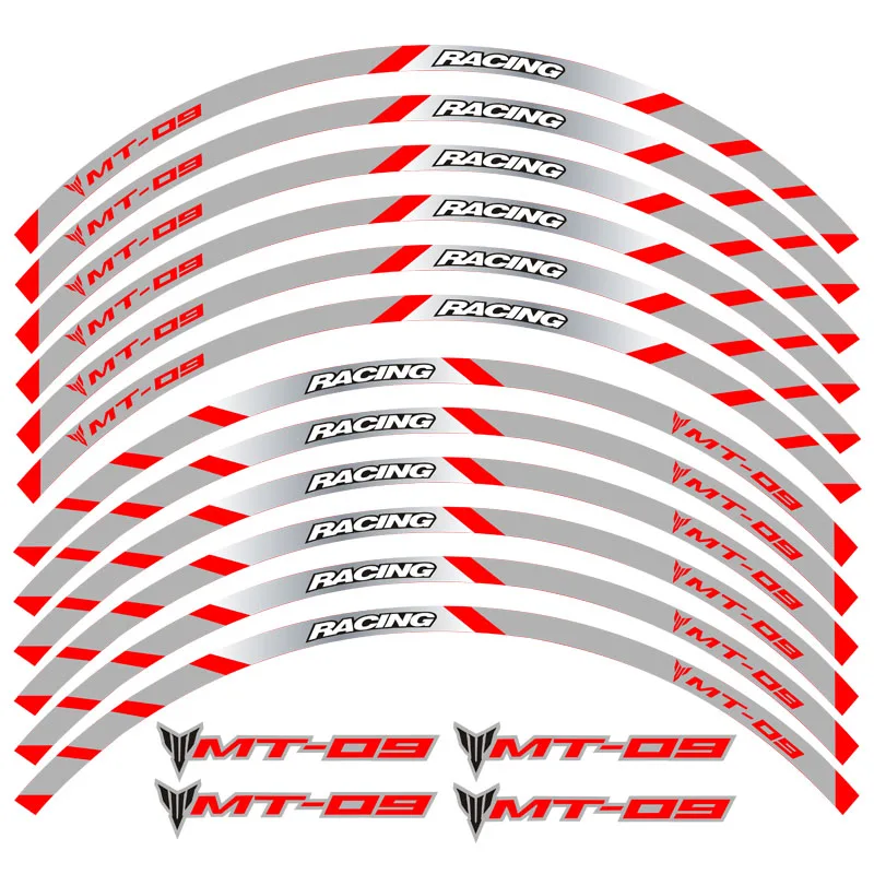 

New 12 Pcs Fit Motorcycle Wheel Sticker stripe Reflective Decals Rim For YAMAHA MT-09