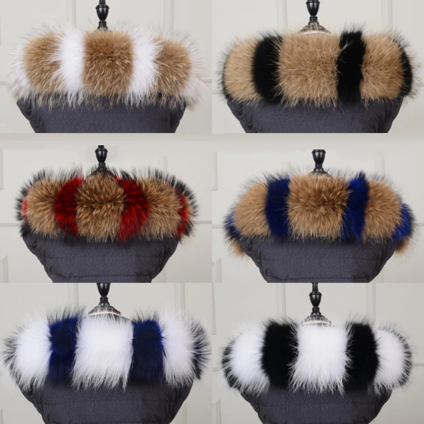 

100% Raccoon Stiching Fashion Fur Collar Winter Keep Warm Women's Real Cap 60/70/80cm Fur Scarf Free Delivery