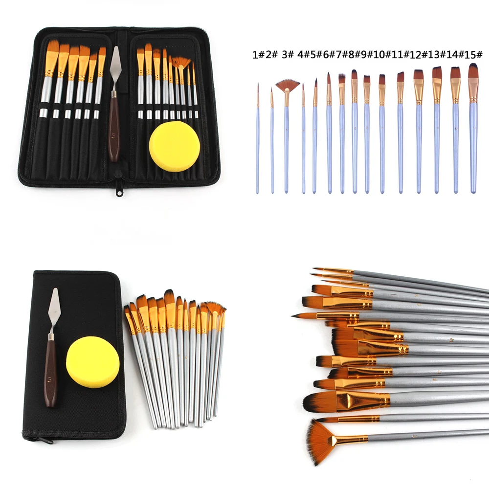 Художественная нейлоновая кисть для гуаши с акварелью 18 шт. разные формы круглым