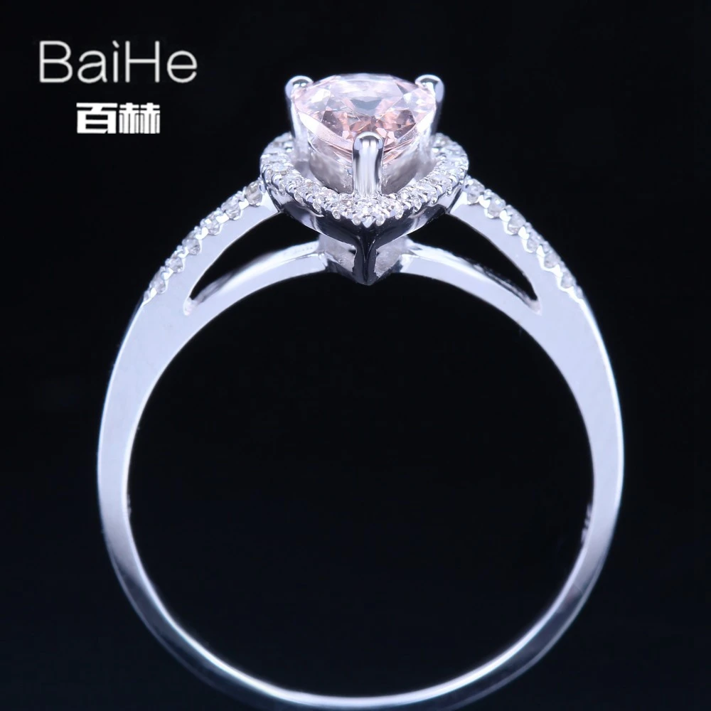 BAIHE подлинной стерлингового серебра 925 0.6ct розовая груша морганитом Для женщин
