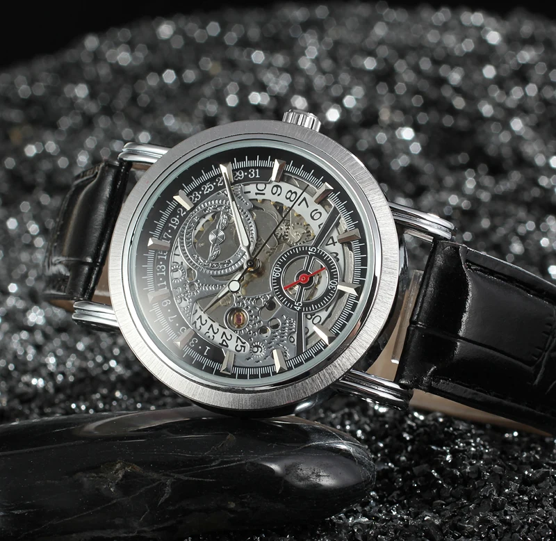 Мужские наручные часы скелетоны WRG8077M3S3 winner с кожаным ремешком|watch screw|watch diamondwatch
