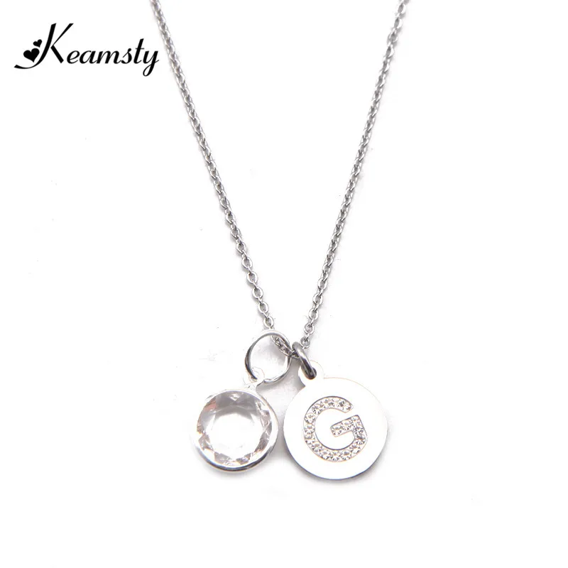 Keamsty 45cm Link Chain Necklace Set with Alfabet G Disc Pendant and Birthstone Dangle Stainless Steel Initial Letter Necklaces | Украшения
