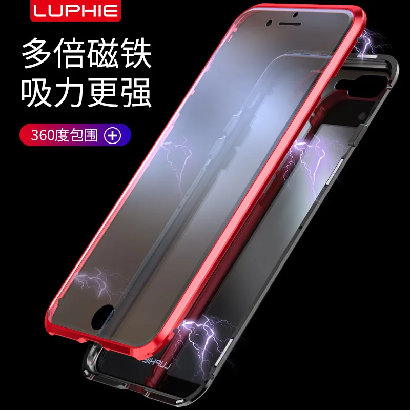 Роскошный металлический магнитный чехол для телефона LUPHIE 360 с полной защитой для iPhone XS MAX XR X Coque, чехол для iPhone 7 8 Plus, стеклянная крышка